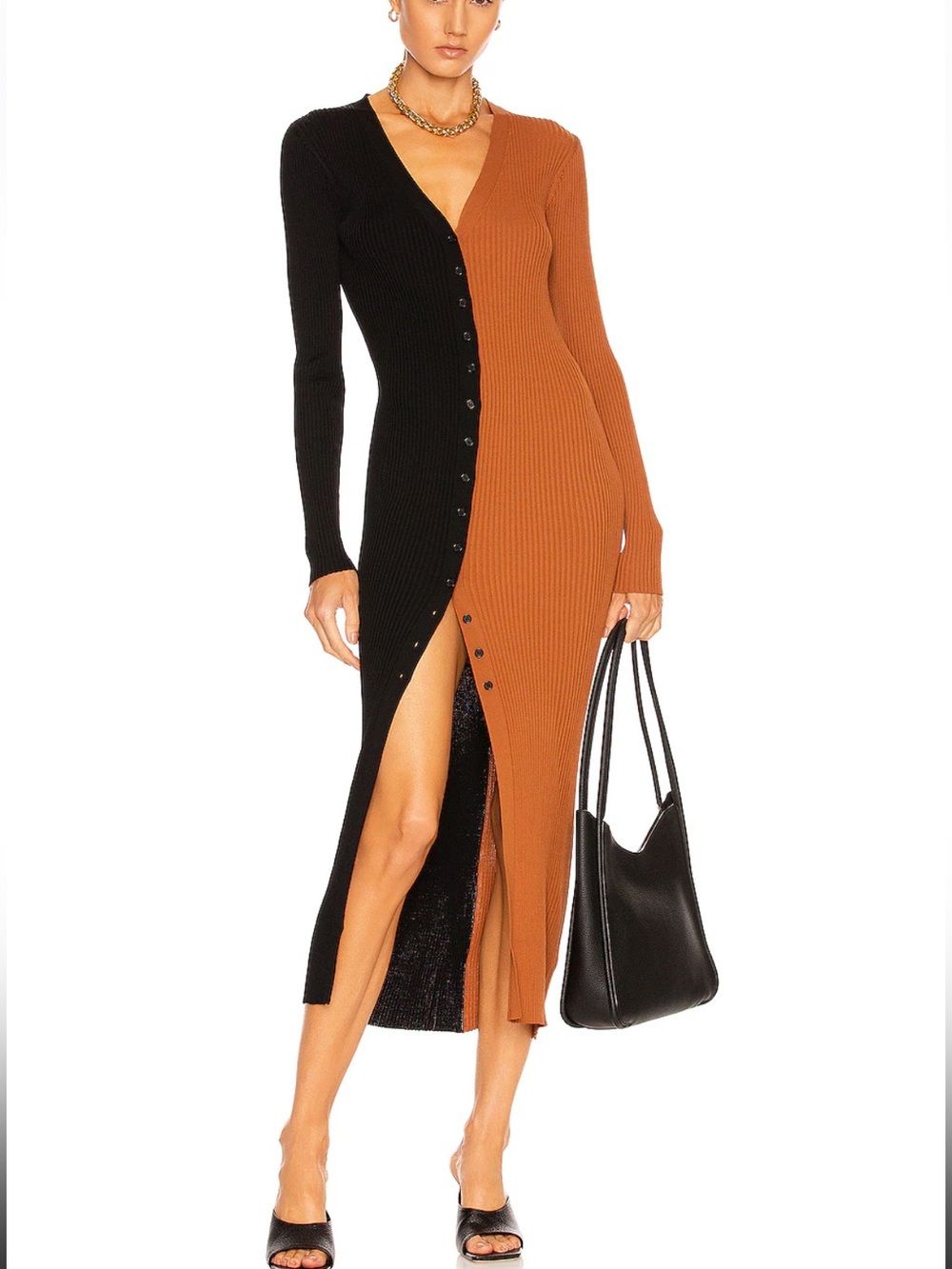 STAUD ‘Shoko’ Ribbed Button-Front Maxi Dress • M